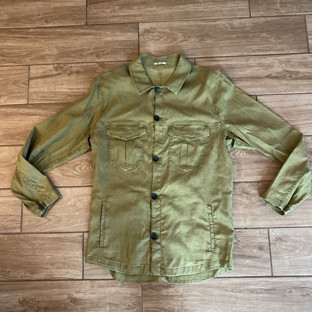 FRADI Olive Linen Blend Button Down Shacket Size Large